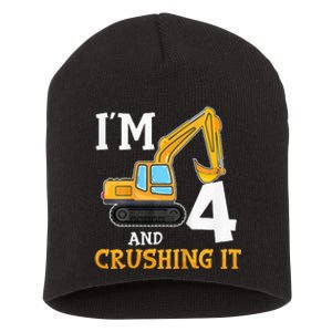 Four 4yr 4th Birthday Digger Construction 4 Years Old Short Acrylic Beanie