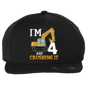 Four 4yr 4th Birthday Digger Construction 4 Years Old Wool Snapback Cap