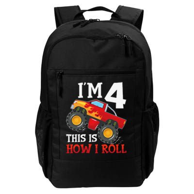 Four 4yr 4th Birthday Monster Truck Boy 4 Years Old Gift Daily Commute Backpack