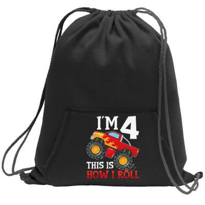 Four 4yr 4th Birthday Monster Truck Boy 4 Years Old Gift Sweatshirt Cinch Pack Bag