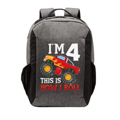 Four 4yr 4th Birthday Monster Truck Boy 4 Years Old Gift Vector Backpack