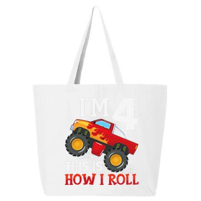 Four 4yr 4th Birthday Monster Truck Boy 4 Years Old Gift 25L Jumbo Tote