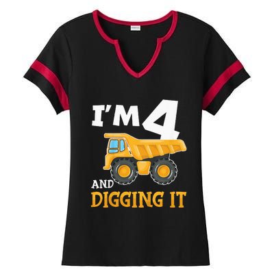 Four 4yr 4th Birthday Construction Boy 4 Years Old Ladies Halftime Notch Neck Tee