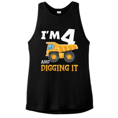 Four 4yr 4th Birthday Construction Boy 4 Years Old Ladies PosiCharge Tri-Blend Wicking Tank