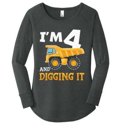 Four 4yr 4th Birthday Construction Boy 4 Years Old Women's Perfect Tri Tunic Long Sleeve Shirt