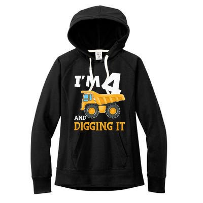 Four 4yr 4th Birthday Construction Boy 4 Years Old Women's Fleece Hoodie