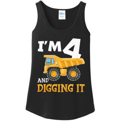 Four 4yr 4th Birthday Construction Boy 4 Years Old Ladies Essential Tank