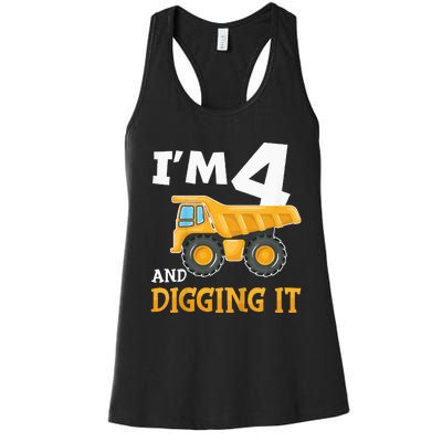 Four 4yr 4th Birthday Construction Boy 4 Years Old Women's Racerback Tank