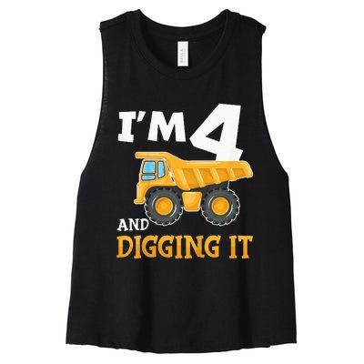 Four 4yr 4th Birthday Construction Boy 4 Years Old Women's Racerback Cropped Tank