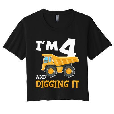 Four 4yr 4th Birthday Construction Boy 4 Years Old Women's Crop Top Tee