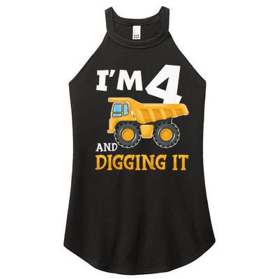 Four 4yr 4th Birthday Construction Boy 4 Years Old Women's Perfect Tri Rocker Tank