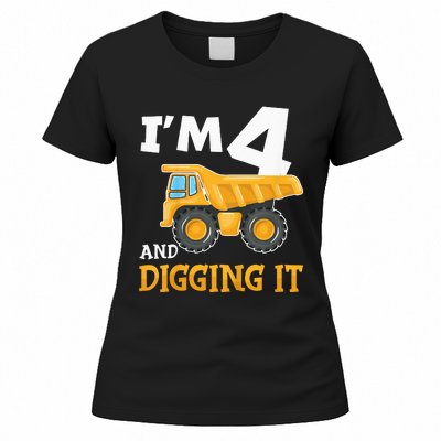 Four 4yr 4th Birthday Construction Boy 4 Years Old Women's T-Shirt