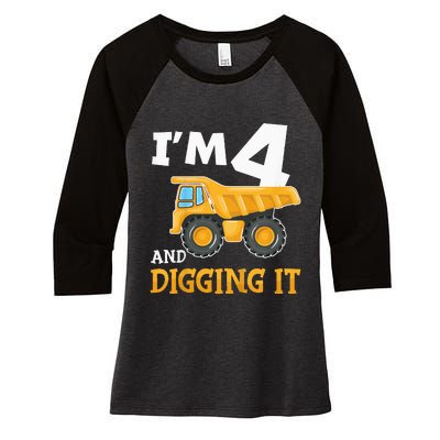 Four 4yr 4th Birthday Construction Boy 4 Years Old Women's Tri-Blend 3/4-Sleeve Raglan Shirt