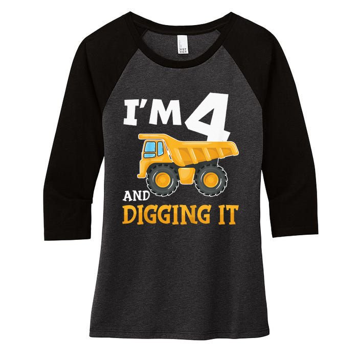 Four 4yr 4th Birthday Construction Boy 4 Years Old Women's Tri-Blend 3/4-Sleeve Raglan Shirt