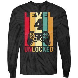 Four 4yr 4 Birthday Son Funny Gamer 4th Years Old Tie-Dye Long Sleeve Shirt