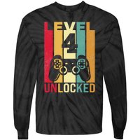 Four 4yr 4 Birthday Son Funny Gamer 4th Years Old Tie-Dye Long Sleeve Shirt