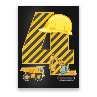 Four 4yr 4th Birthday Construction Outfit Boy 4 Years Old Poster