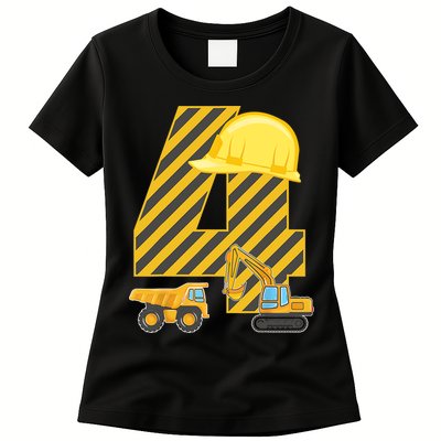 Four 4yr 4th Birthday Construction Outfit Boy 4 Years Old Womens T-Shirt