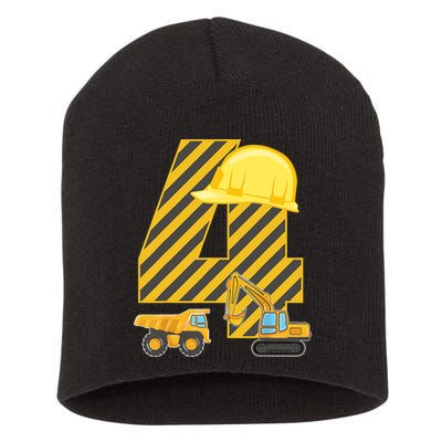 Four 4yr 4th Birthday Construction Outfit Boy 4 Years Old Short Acrylic Beanie