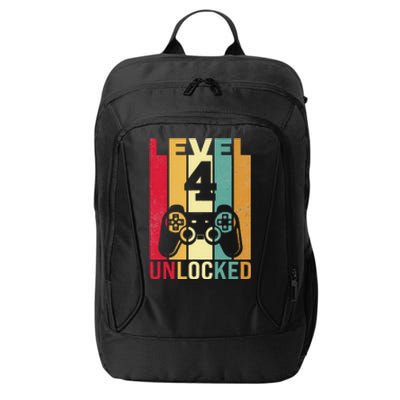 Four 4yr 4 Birthday Boy Son Funny Gamer 4th Years Old City Backpack