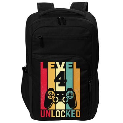 Four 4yr 4 Birthday Boy Son Funny Gamer 4th Years Old Impact Tech Backpack