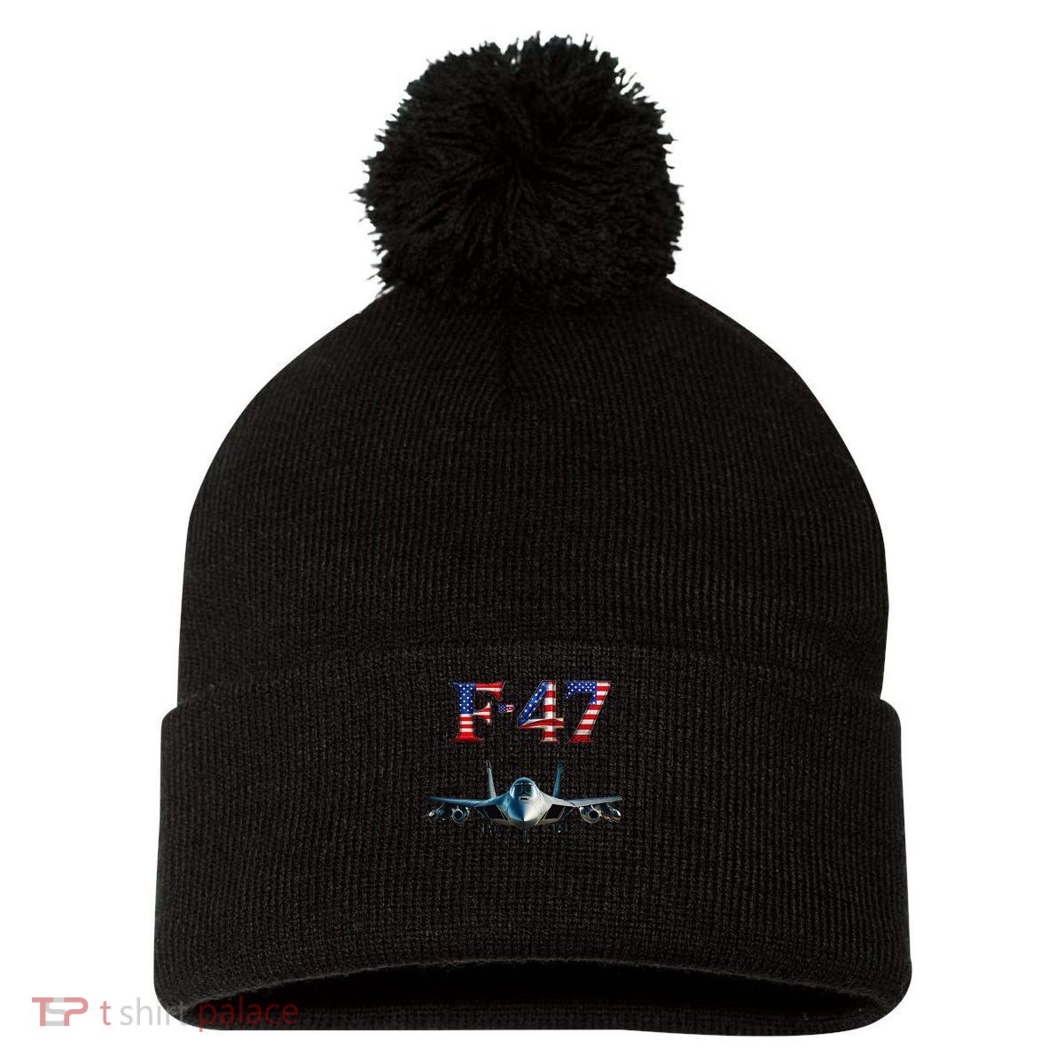 F 47 Aircraft Fighter Jet USA F-47 Fighter Jet Merch Pom Pom 12in Knit Beanie