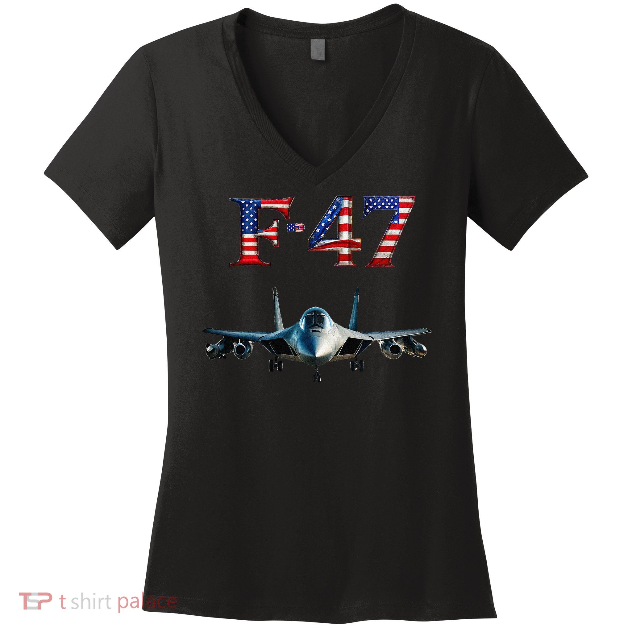 F 47 Aircraft Fighter Jet USA F-47 Fighter Jet Merch Women's V-Neck T-Shirt