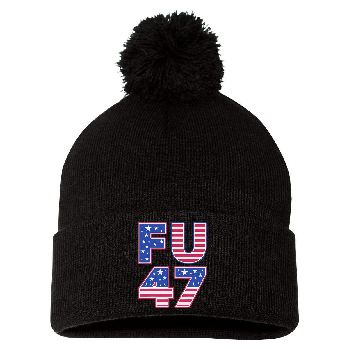 FU 47 Anti Trump Pom Pom 12in Knit Beanie