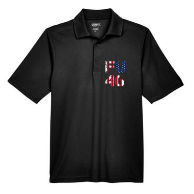 FU 46 Anti Biden Vintage Retro Distressed American Flag Men's Origin Performance Pique Polo