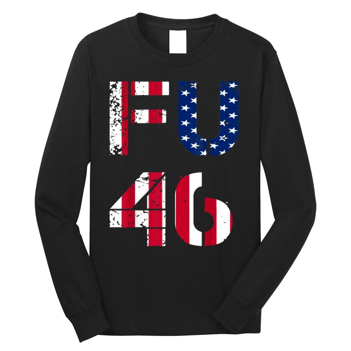 FU 46 Anti Biden Vintage Retro Distressed American Flag Long Sleeve Shirt