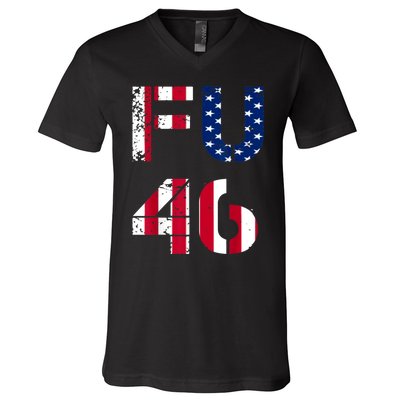 FU 46 Anti Biden Vintage Retro Distressed American Flag V-Neck T-Shirt