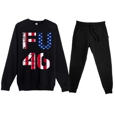 FU 46 Anti Biden Vintage Retro Distressed American Flag Premium Crewneck Sweatsuit Set