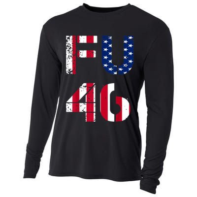FU 46 Anti Biden Vintage Retro Distressed American Flag Cooling Performance Long Sleeve Crew
