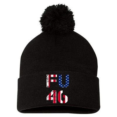 FU 46 Anti Biden Vintage Retro Distressed American Flag Pom Pom 12in Knit Beanie