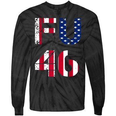 FU 46 Anti Biden Vintage Retro Distressed American Flag Tie-Dye Long Sleeve Shirt