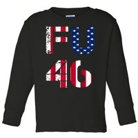 FU 46 Anti Biden Vintage Retro Distressed American Flag Toddler Long Sleeve Shirt