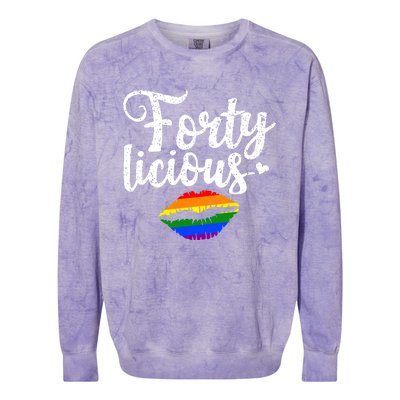 Funny 40th Birthday Gift For Gay Lesbian LGBT Fortylicious Colorblast Crewneck Sweatshirt