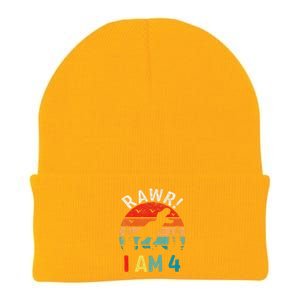 Funny 4th Birthday Dinosaur Rawr Im 4 Year Old For Knit Cap Winter Beanie