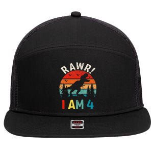 Funny 4th Birthday Dinosaur Rawr Im 4 Year Old For 7 Panel Mesh Trucker Snapback Hat