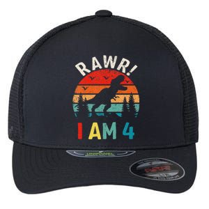 Funny 4th Birthday Dinosaur Rawr Im 4 Year Old For Flexfit Unipanel Trucker Cap