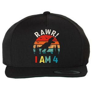 Funny 4th Birthday Dinosaur Rawr Im 4 Year Old For Wool Snapback Cap