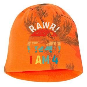 Funny 4th Birthday Dinosaur Rawr Im 4 Year Old For Kati - Camo Knit Beanie