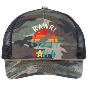 Funny 4th Birthday Dinosaur Rawr Im 4 Year Old For Retro Rope Trucker Hat Cap