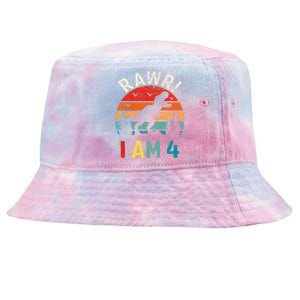 Funny 4th Birthday Dinosaur Rawr Im 4 Year Old For Tie-Dyed Bucket Hat