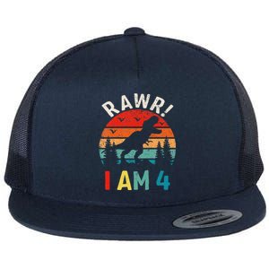 Funny 4th Birthday Dinosaur Rawr Im 4 Year Old For Flat Bill Trucker Hat