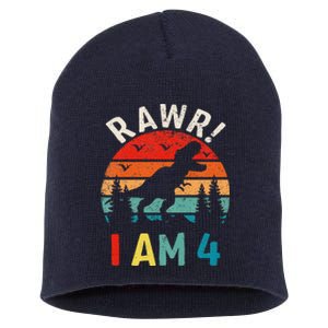 Funny 4th Birthday Dinosaur Rawr Im 4 Year Old For Short Acrylic Beanie