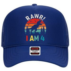 Funny 4th Birthday Dinosaur Rawr Im 4 Year Old For High Crown Mesh Back Trucker Hat