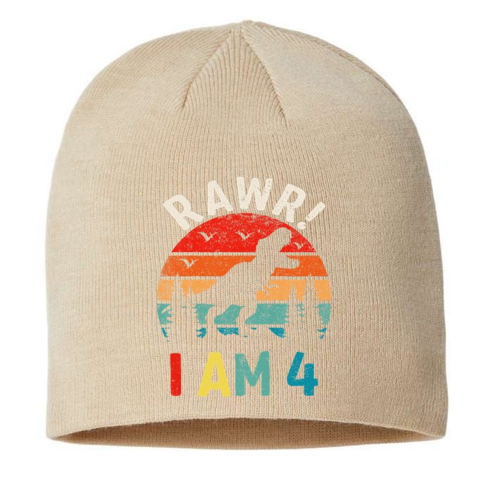 Funny 4th Birthday Dinosaur Rawr Im 4 Year Old For Sustainable Beanie