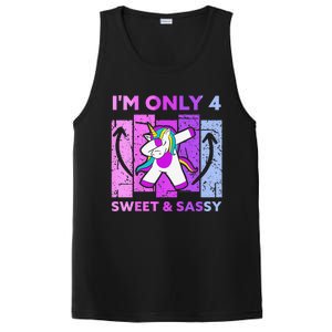 Funny 4th Birthday Unicorn IM ONLY 4 Years Anniversary PosiCharge Competitor Tank