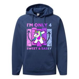 Funny 4th Birthday Unicorn IM ONLY 4 Years Anniversary Performance Fleece Hoodie